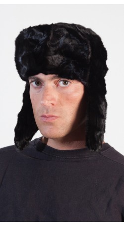 Mink fur hat for men - Russian style - Black